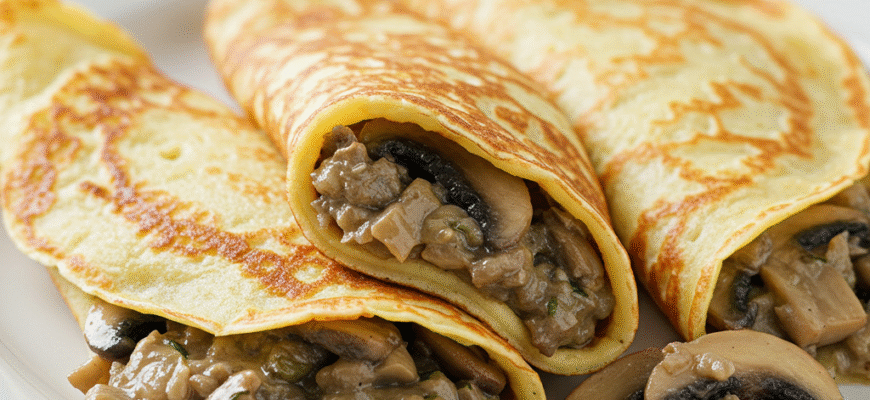 Healthy & Satisfying Savory Crepes with Mushroom Filling